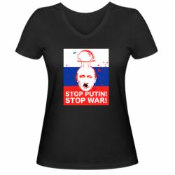 Женская футболка с V-образным вырезом STOP PUTIN
