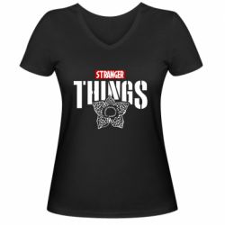Женская футболка с V-образным вырезом Stranger Things. - PrintSalon