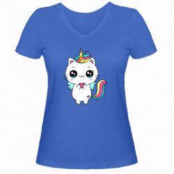 Женская футболка с V-образным вырезом The cat is unicorn - PrintSalon