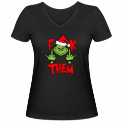 Женская футболка с V-образным вырезом The grinch f*ck them - PrintSalon