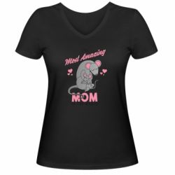 Женская футболка с V-образным вырезом The Most amazing mom in the world - PrintSalon