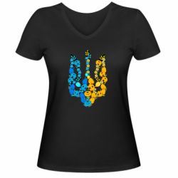 Жіноча футболка з V-подібним вирізом Тризуб квіти Україна - PrintSalon