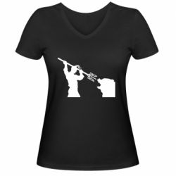 Женская футболка с V-образным вырезом Тризубом по морде - PrintSalon