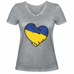 Жіноча футболка з V-подібним вирізом Україна серце з подряпинами