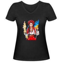 Женская футболка с V-образным вырезом Украинская девушка в венку - PrintSalon