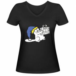 Женская футболка с V-образным вырезом Украинский кот саймона с подарком - PrintSalon