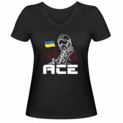 Женская футболка с V-образным вырезом Украинский летчик - PrintSalon
