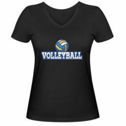 Женская футболка с V-образным вырезом Volleyball text and ball - PrintSalon