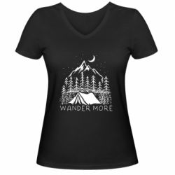 Женская футболка с V-образным вырезом Wander more - PrintSalon
