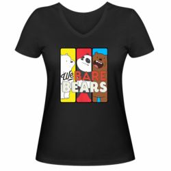 Женская футболка с V-образным вырезом We bare bears collage - PrintSalon