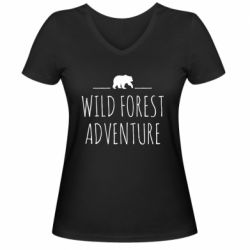 Женская футболка с V-образным вырезом Wild forest adventure - PrintSalon