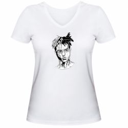 Женская футболка с V-образным вырезом XXXTentacion Monochrome Art - PrintSalon