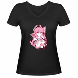 Женская футболка с V-образным вырезом Yae Miko portrait - PrintSalon