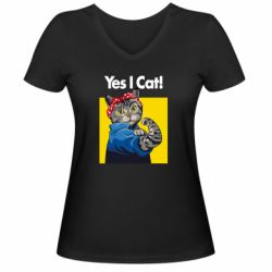 Женская футболка с V-образным вырезом Yes I Cat - PrintSalon