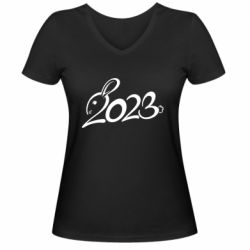 Женская футболка с V-образным вырезом Заяц 2023 - PrintSalon