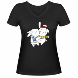 Женская футболка с V-образным вырезом Зайцы - PrintSalon