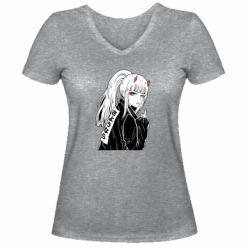 Женская футболка с V-образным вырезом Zero Two Art - PrintSalon
