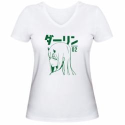 Женская футболка с V-образным вырезом Zero Two Girl - PrintSalon