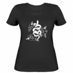 Женская футболка Snake with flowers - PrintSalon