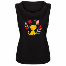 Женская майка Cat, Flowers and Butterfly - PrintSalon