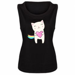 Женская майка Cute cat with heart - PrintSalon