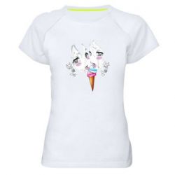 Женская футболка для спорта Ahegao girl eating ice cream - PrintSalon