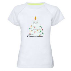 Женская футболка для спорта Cat and Christmas Lights - PrintSalon