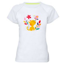Женская футболка для спорта Cat, Flowers and Butterfly - PrintSalon