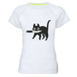 Женская футболка для спорта Cat with a knife - PrintSalon