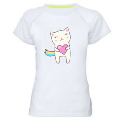 Женская футболка для спорта Cute cat with heart - PrintSalon