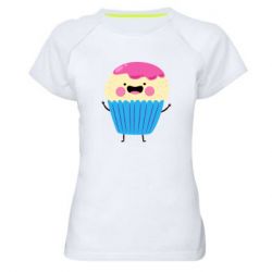 Женская футболка для спорта Funny cupcake with smile - PrintSalon