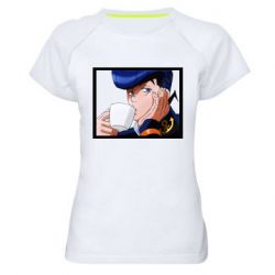 Женская футболка для спорта Higashikata Josuke drinking tea - PrintSalon