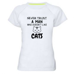 Женская футболка для спорта Не любит котов - не доверяй - PrintSalon
