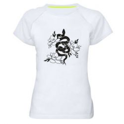Женская футболка для спорта Snake with flowers - PrintSalon
