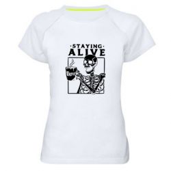Женская футболка для спорта Staying alive with coffee - PrintSalon