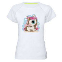 Женская футболка для спорта Unicorn with flowers - PrintSalon