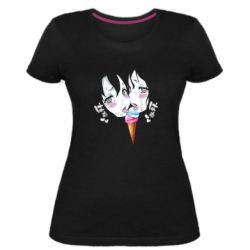 Женская премиум футболка Ahegao girl eating ice cream - PrintSalon