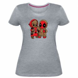 Женская премиум футболка Baby Groot And Deadpool - PrintSalon