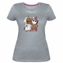 Женская премиум футболка Baby Groot And Unicorn - PrintSalon