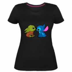 Женская премиум футболка Baby Yoda And Stitch - PrintSalon