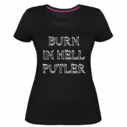 Женская стрейчевая футболка Born in Hell Putin - PrintSalon
