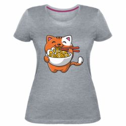 Женская премиум футболка Cat and Ramen - PrintSalon