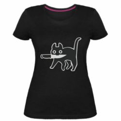 Женская премиум футболка Cat with a knife - PrintSalon