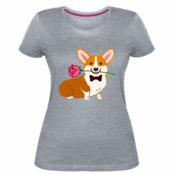 Женская премиум футболка Corgi With A Rose - PrintSalon