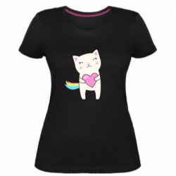 Женская премиум футболка Cute cat with heart - PrintSalon