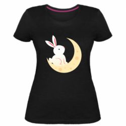 Женская премиум футболка Cute rabbit on the moon - PrintSalon