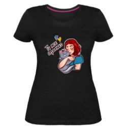 Женская премиум футболка Девочка с котом - ты мое сердечко - PrintSalon