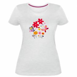 Женская премиум футболка Flowers and Butterflies - PrintSalon