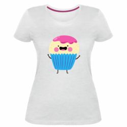 Женская премиум футболка Funny cupcake with smile - PrintSalon
