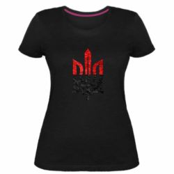 Женская премиум футболка Герб Украины красно-черный - PrintSalon